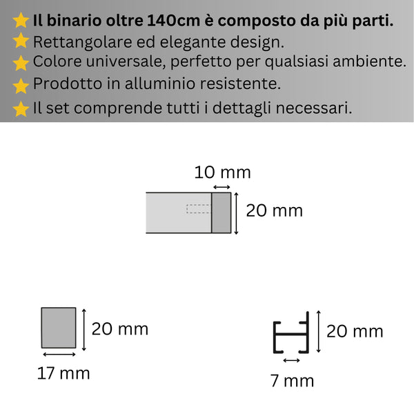 Binario Doppio per Tende Argento - Fissaggio a Parete – Misure Personalizzate
