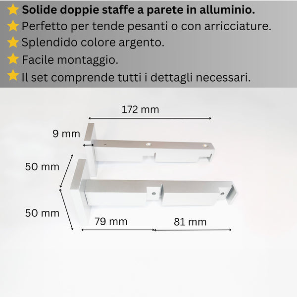 Binario Doppio per Tende Argento - Fissaggio a Parete – Misure Personalizzate