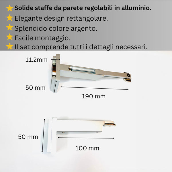 Binario per Tende singolo color Argento - Fissaggio a Parete – Misure Personalizzate