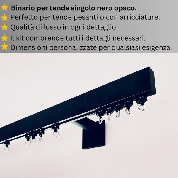 Binario per Tende singolo color Nero opaco - Fissaggio a Parete – Misure Personalizzate