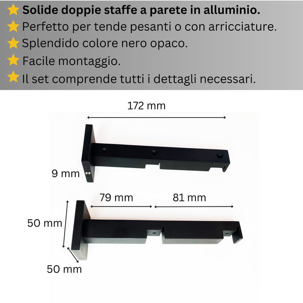 Binario Doppio per Tende Nero opaco - Fissaggio a Parete – Misure Personalizzate