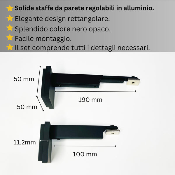 Binario per Tende singolo color Nero opaco - Fissaggio a Parete – Misure Personalizzate