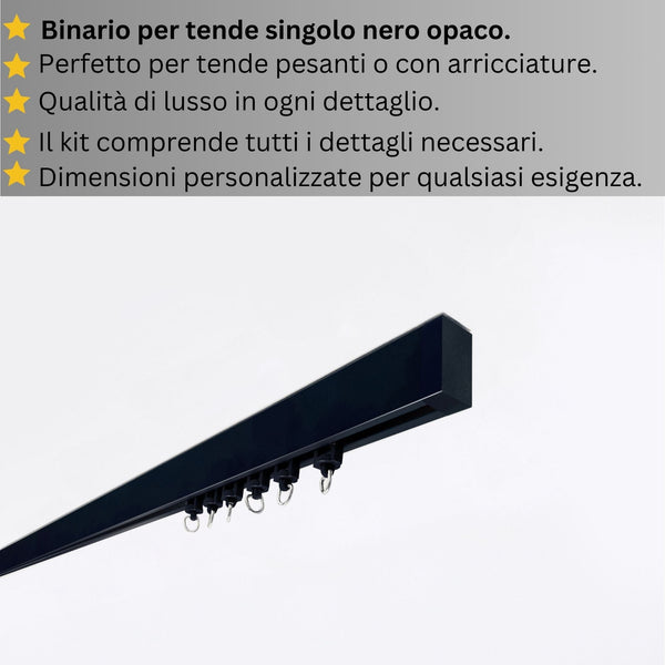 Binario per Tende singolo Nero - Fissaggio a Soffitto – Misure Personalizzate