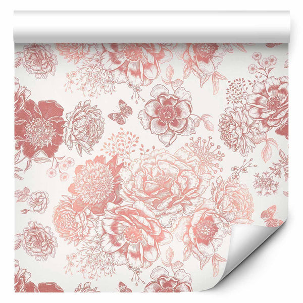 Tappezzeria murale - Pink flowers on white background
