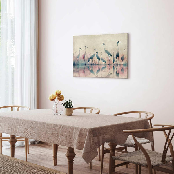 Quadro - Birds by the lake - herons painted in watercolour in delicate grey and pink colours