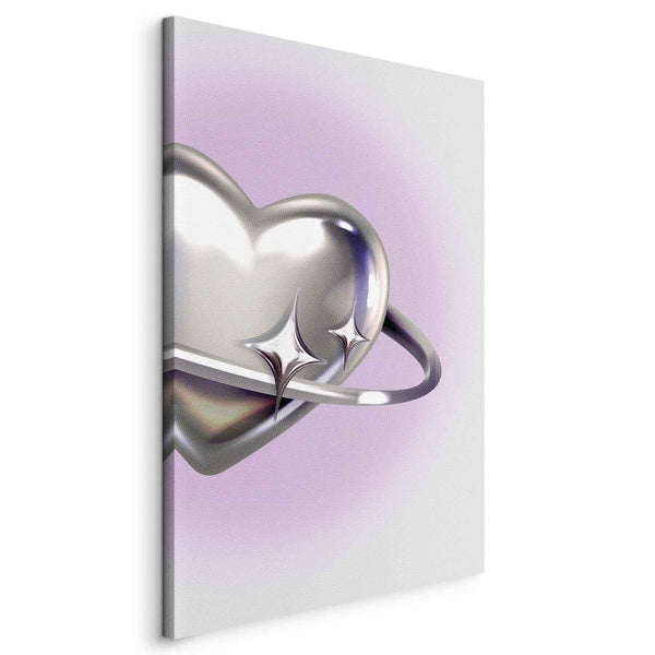 Quadro - Cosmic Heart - Silver Heart with a Ring on a Purple Background
