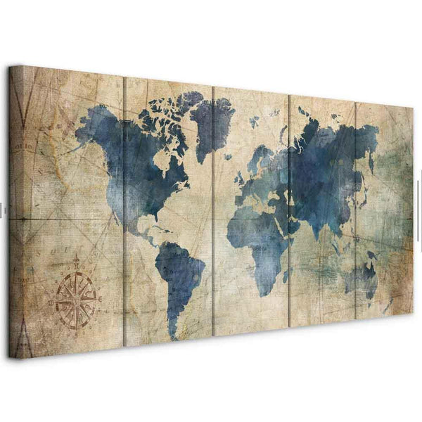 Quadro - Retro Map (5 Parts) Narrow