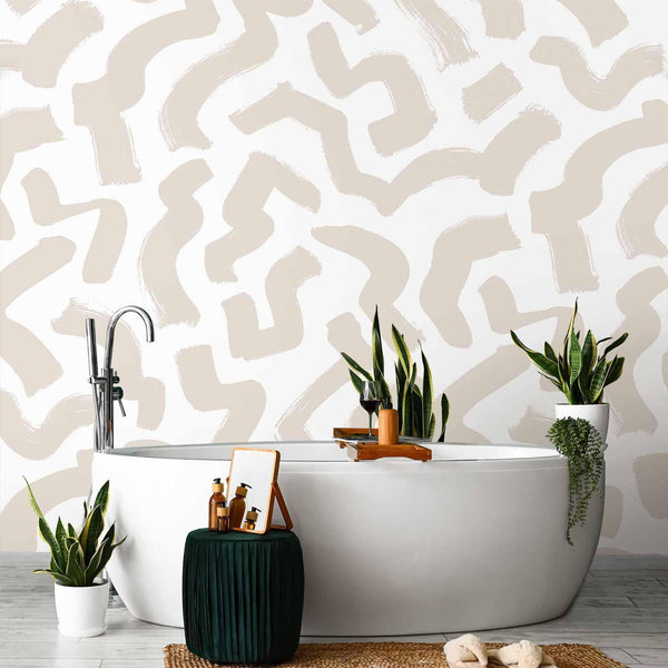 Carta da parati - Abstract composition - beige patterns in shapes on a white background