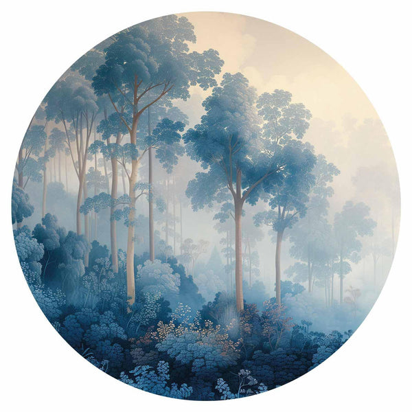 Carta da parati rotonda - A forest in misty shades of blue