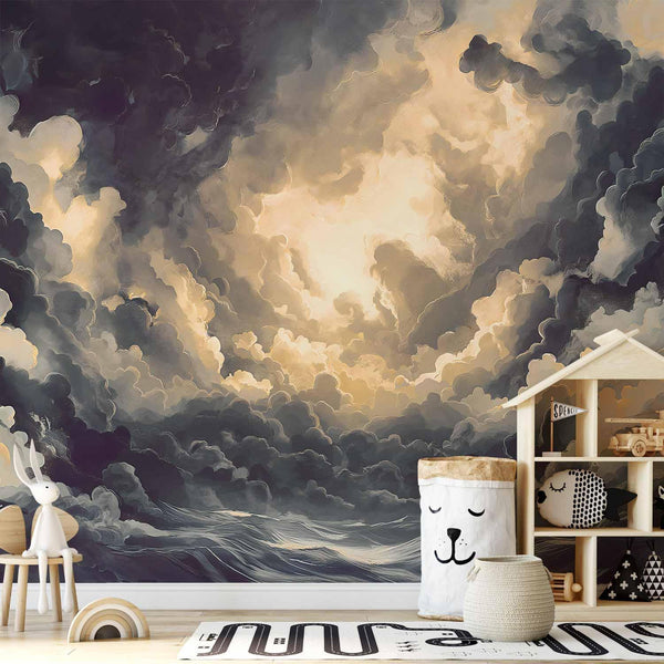 Carta da parati - Epic Light Play: The Sun Battling for Dominance Over the Clouds