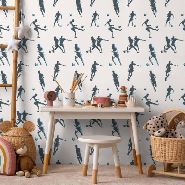 Tappezzeria murale - Football Characters - Action and movement in silhouettes on a light background