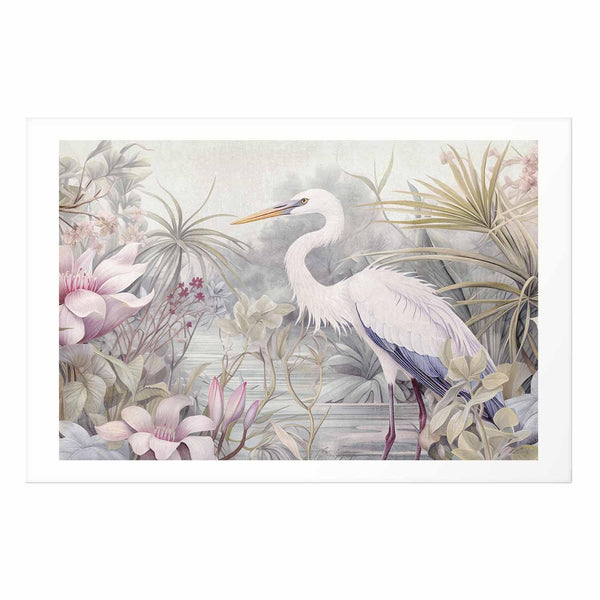 Poster - Heron Wading in a Pond - illustration in light colors