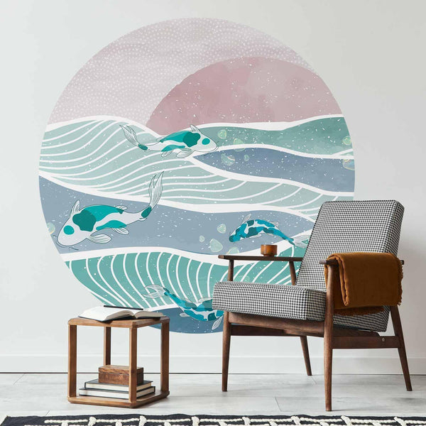 Carta da parati rotonda - Fish on the waves