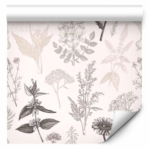 Tappezzeria murale - Flowers and herbs in warm greys