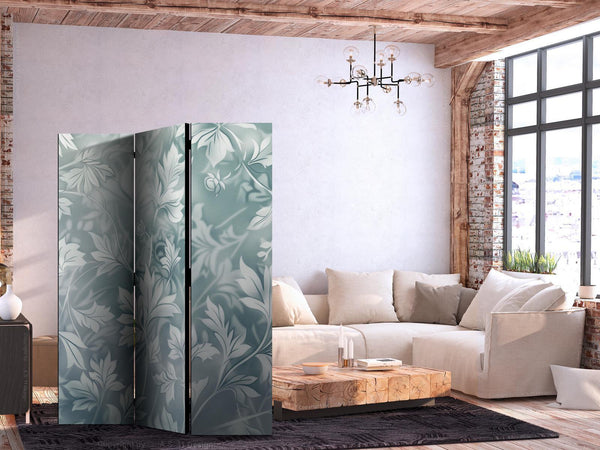 Paravento - Ornaments in Rubbed Faded Turquoise - Delicate Floral Pattern
