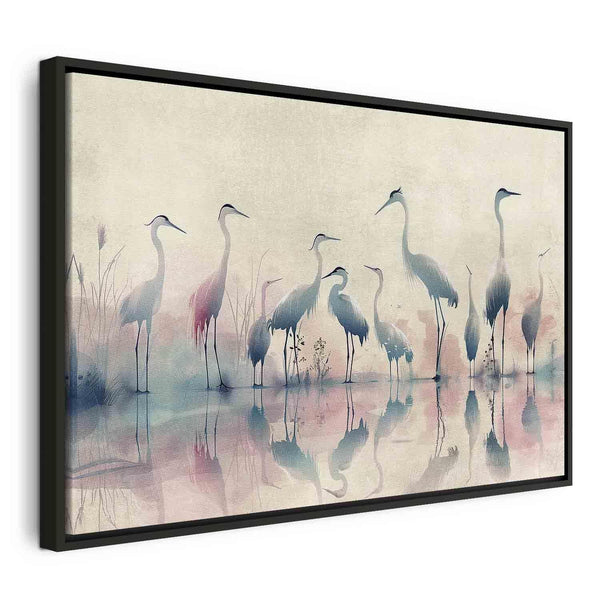Quadro - Birds by the lake - herons painted in watercolour in delicate grey and pink colours