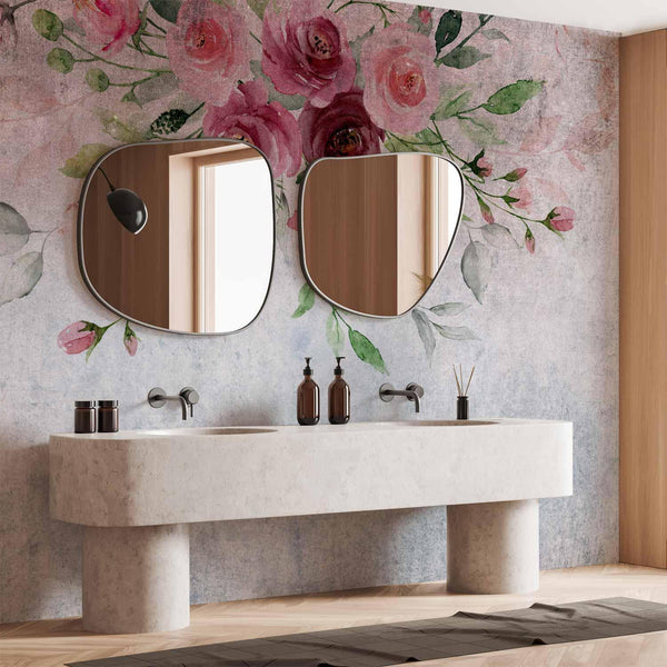 Carta da parati - Summer bloom - plant motif with flowers and leaves in pink tones