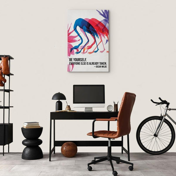 Quadro - Colorful Flamingos - Inspirational Quote with Colorful Bird Silhouettes