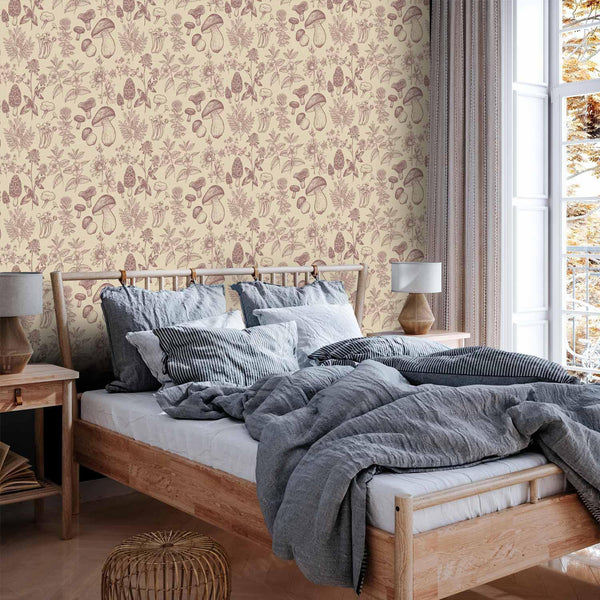 Tappezzeria murale - Beige mushrooms and herbs