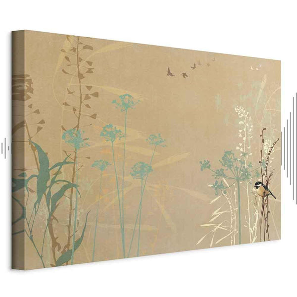 Quadro - Tiny Bird - Colorful Grasses in Golden Shades of Sunset
