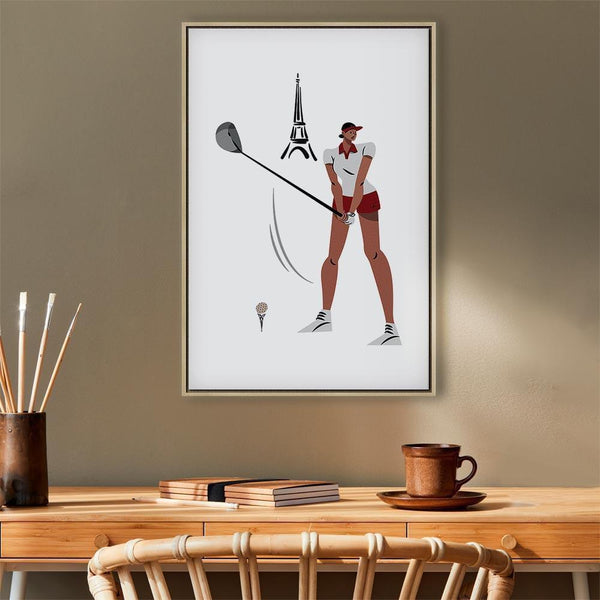 Quadro - Female Golfer With the Eiffel Tower in the Background - Illustration