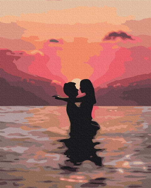 Quadro fai da te - Lovers against the backdrop of the setting sun
