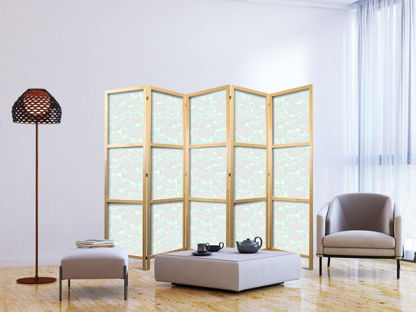 Paravento giapponese - Minimalist Fish - Fishes From Grey Dots Against a Crystal Sheet of Water in Mint Green Colors
