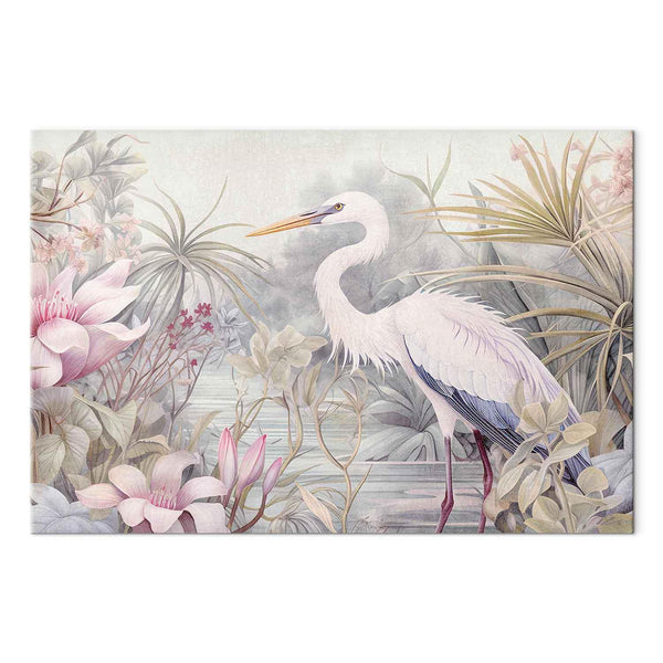 Quadro - Heron wading in a pond - illustration in bright colours