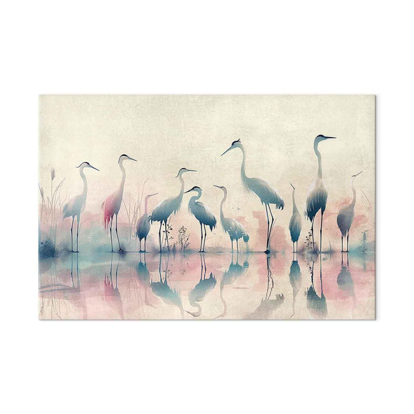 Quadro XXL - Birds by the lake - herons painted in watercolour in delicate grey and pink colours