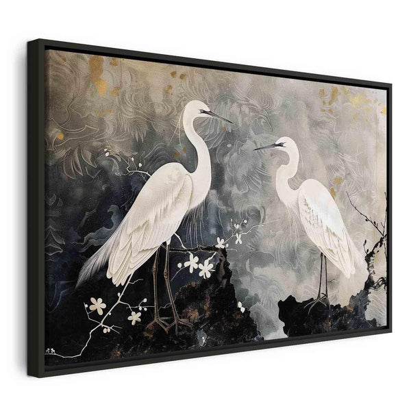 Quadro - Herons and cherry blossoms - oriental-style illustration depicting birds