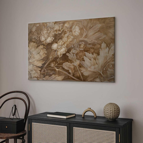Quadro - Floral Ornaments Carved in Delicate Sepia and Brown Shades