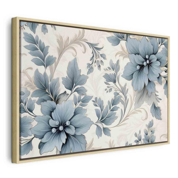 Quadro - Turquoise Flowers in Retro Ambience Floristic Ornaments