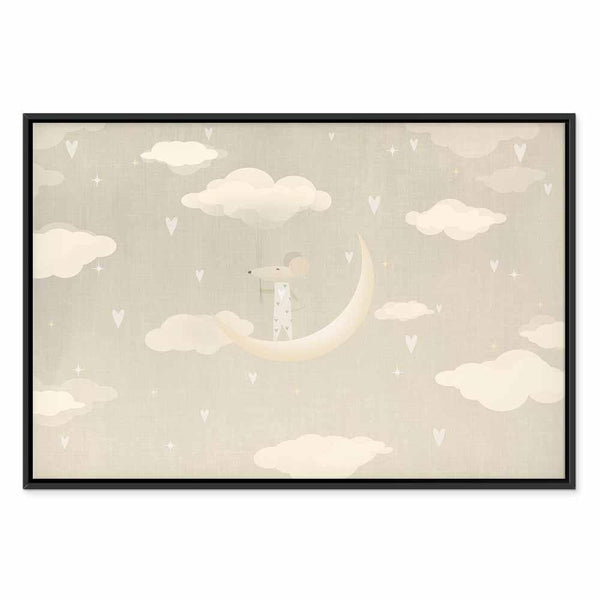 Quadro - Little Conqueror - A Mouse in Heart Pajamas on the Moon Among Clouds