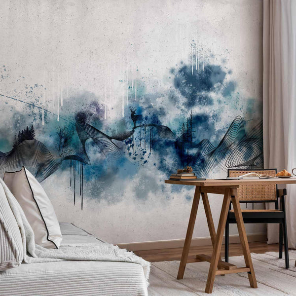 Carta da parati - Abstract wave - minimalist composition with blue pattern