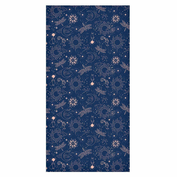 Tappezzeria murale - Cosmic Fantasy - Pattern with Suns - Moons - and Dragonflies on a Dark Background