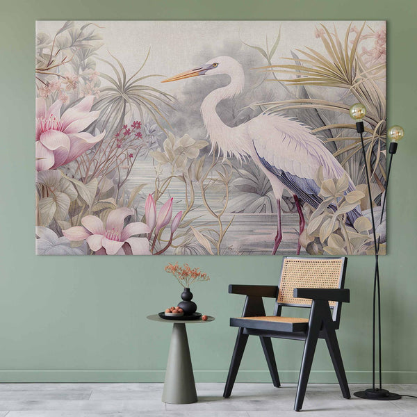 Quadro XXL - Heron wading in a pond - illustration in bright colours