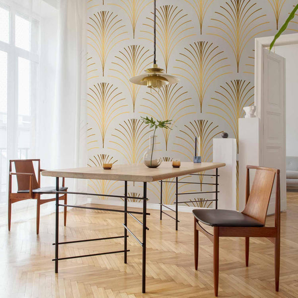 Carta da parati - Gold Linear Pattern on Marble Background