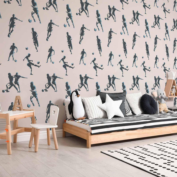Tappezzeria murale - Football Characters - Action and movement in silhouettes on a light background