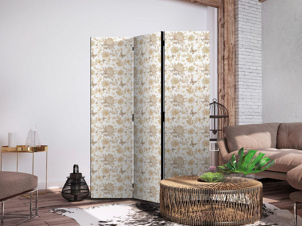 Paravento - Beige Shades of Nature - Flowers and Butterflies on a White Background - Illustration