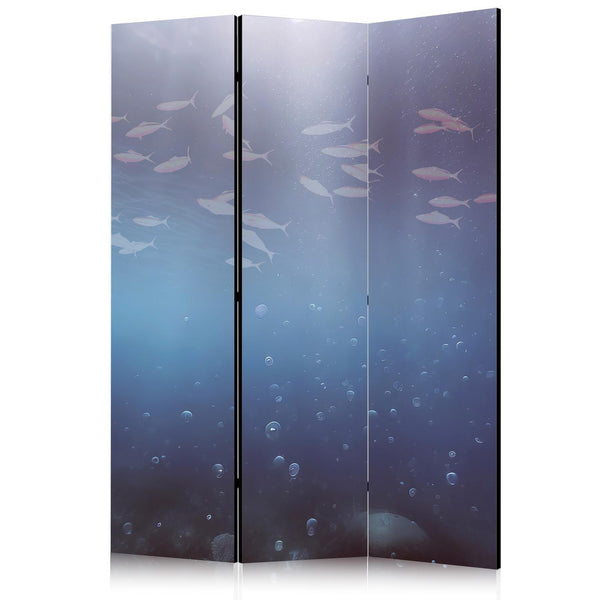 Paravento - School of Small Fish - Illuminated Oceanic Depth in Shades of Navy Purple and Gray with a Shoal of Tiny Fish