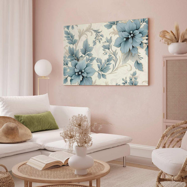 Quadro - Turquoise Flowers in Retro Ambience Floristic Ornaments