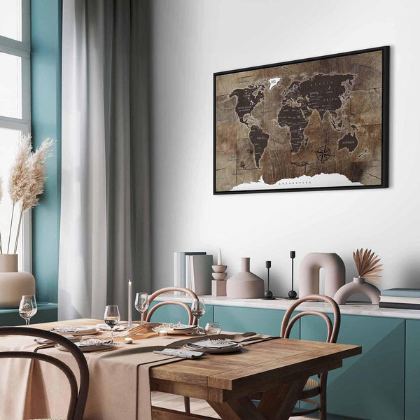 Quadro - World Map: Wooden Mosaic