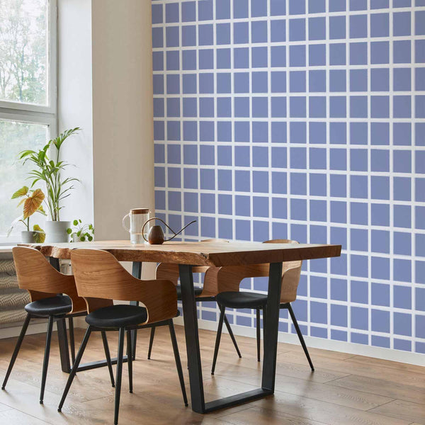 Tappezzeria murale - Lines and Symmetry - Expressive White Grid on a Blue Background