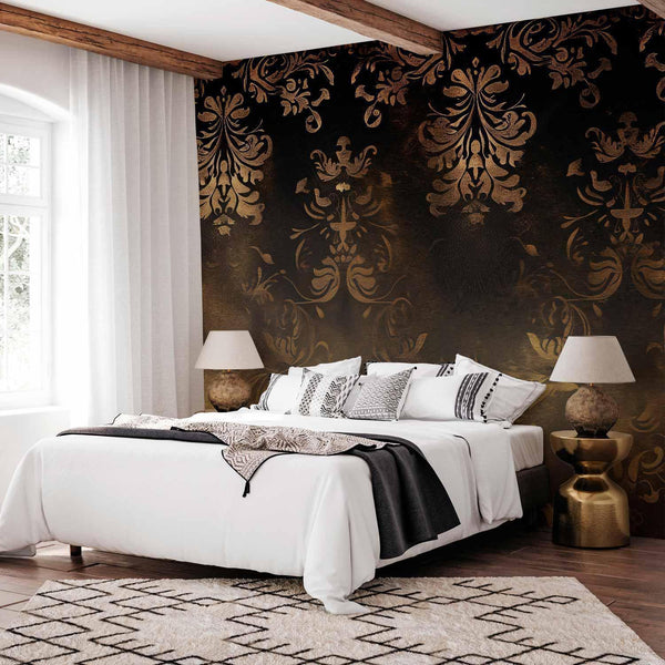 Carta da parati - Baroque Ornaments in Patinated Gold and Browns: Retro Motif