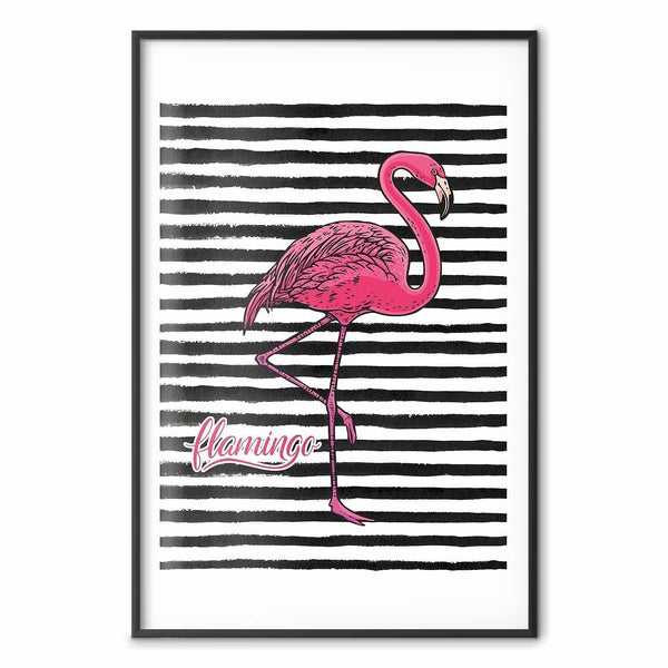 Poster - Black Stripes and Flamingo