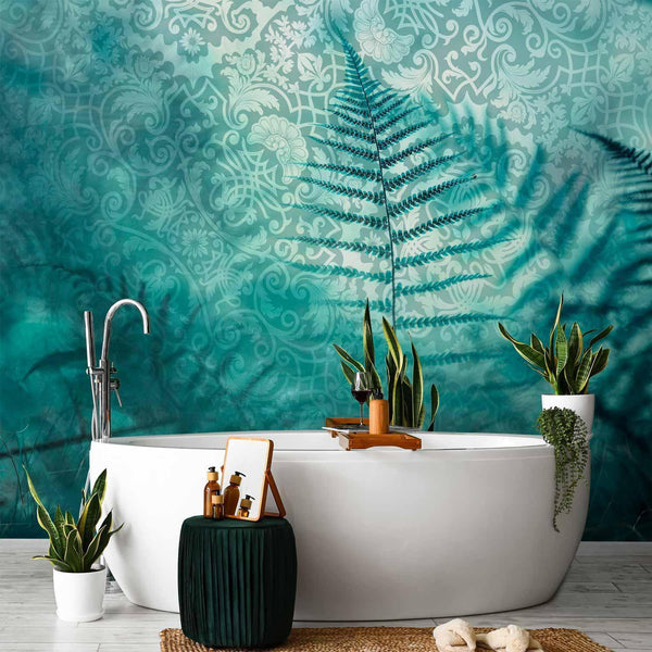 Carta da parati - In a forest retreat - abstract composition with ferns and patterns
