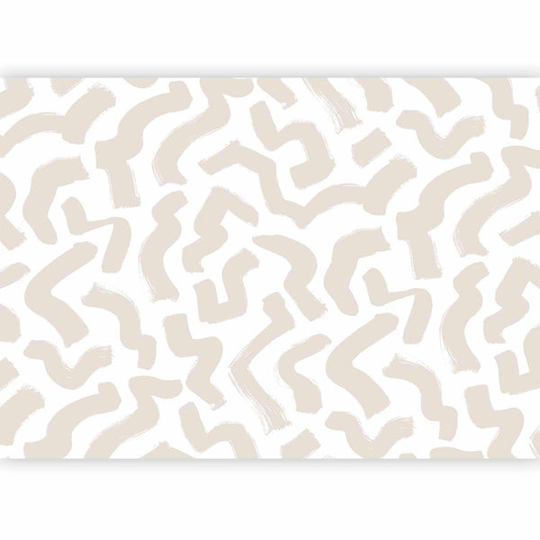 Carta da parati - Abstract composition - beige patterns in shapes on a white background