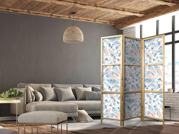 Paravento giapponese - Fish in Minimalist Style - Fish in Aztec Style in Pastel Color Shades on a White Background