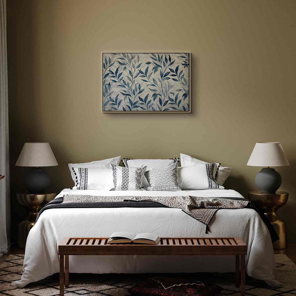 Quadro - Leaves in Blue Color Delicate Botanical Motif