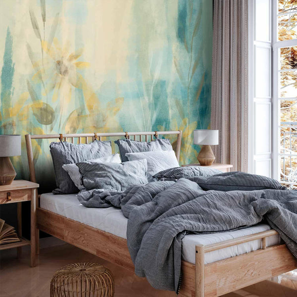 Carta da parati - A touch of summer - floral motif with a meadow of flowers in blue tones